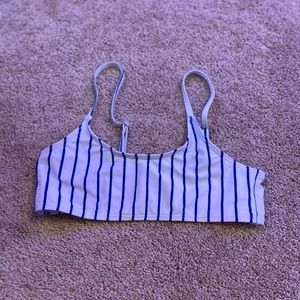 Blue and white striped swimsuit top.